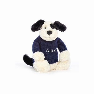 Jellycat Bashful Black & Cream Puppy with Navy Jumper UK | 78924VPUB